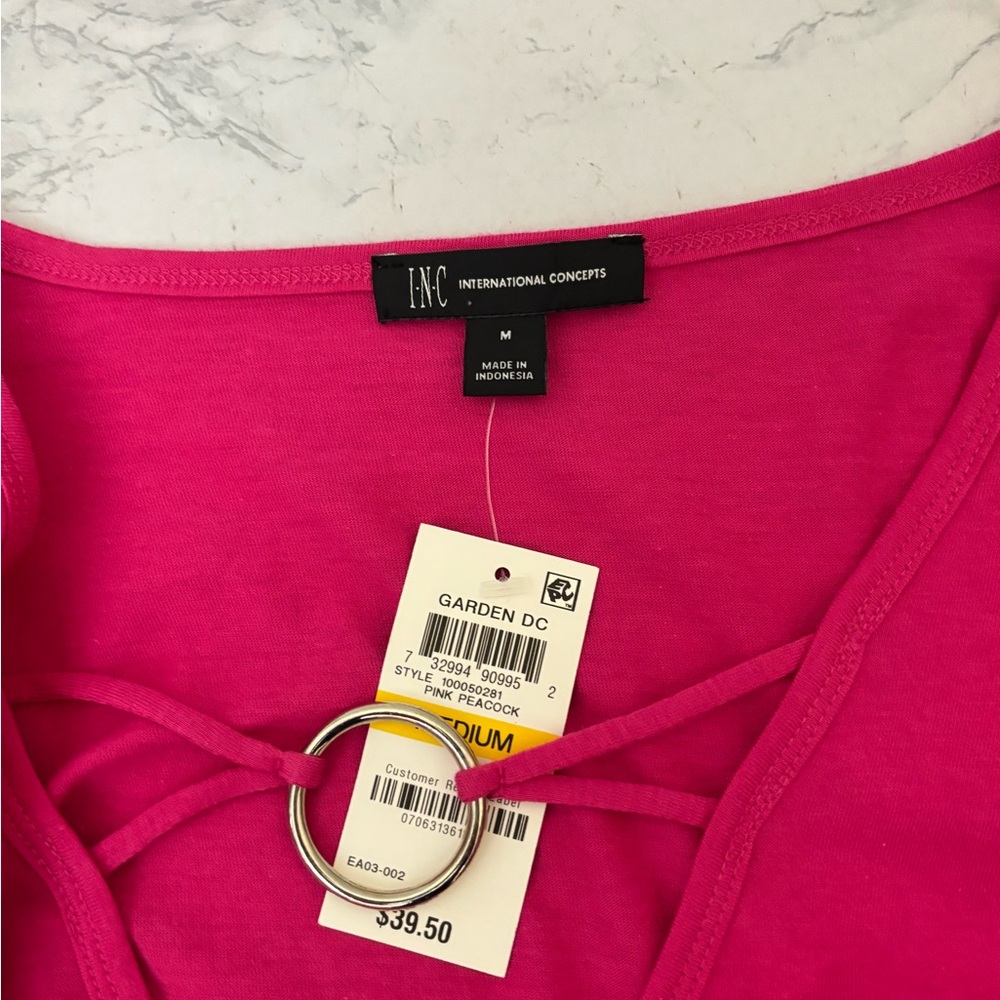 NWT INC International Concepts GARDEN DC Pink V Neck Top Sz M Long Sleeve - Picture 4 of 5